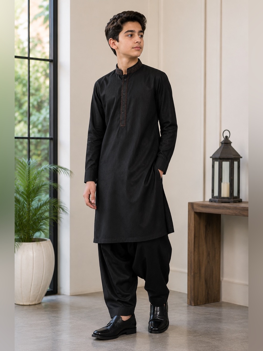 Men's Black Kurta Pajama embroidered- Classic Traditional Pants